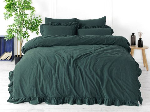 Pościel bawełniana DARK GREEN/160x200(P) STONEWASHED Limasso