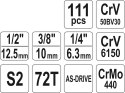 ZESTAW NARZĘDZIOWY 1/4'' 3/8'' 1/2'' 111CZĘŚCI XL