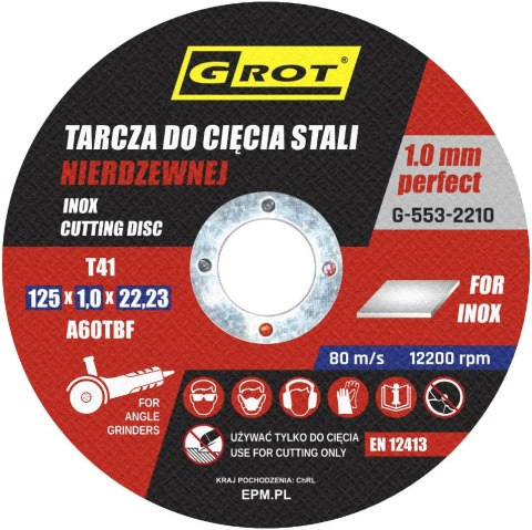 TARCZA PŁASKA INOX T1A 125*1.0*22 KOMPLET 10 SZTUK