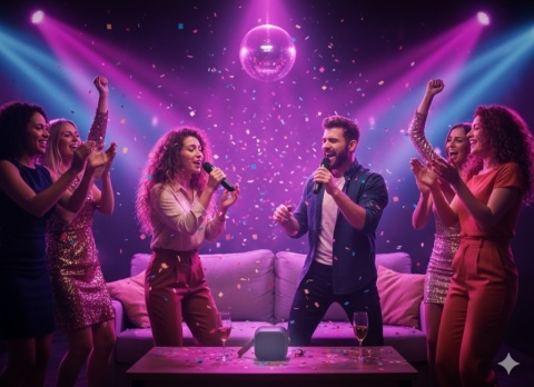 Zostań Gwiazdą! Zestaw Karaoke Duo – Głośnik + 2 Mikrofony (Efekty Głosu)